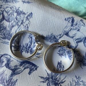 Silver Tone Clip On Hoop Earrings